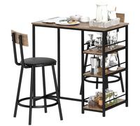 HOMCOM Ensemble de 3 pièces de bar avec table de bar et 2 chaises, petit ensemble de cuisine avec étagères latérales, MDF, métal, noir