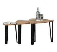 HOMCOM Ensemble de 3 Tables Basses gigognes encastrables Style Industriel piètements métal Noir en épingle Plateaux Aspect Bois de Noyer