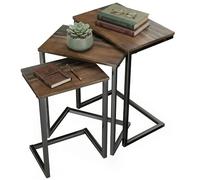 HOMCOM Ensemble de 3 Tables d'appoint, Tables gigognes Peu encombrantes, Tables Basses en Forme de C, Tables à café avec Structure en Acier au Design Industriel pour Le Salon Rustique-Brun