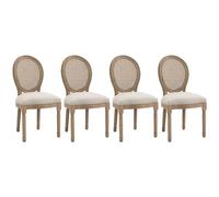 HOMCOM Ensemble de 4 chaises de Salle à Manger - Chaise de Salon à médaillon Style Louis XVI - Bois Massif sculpté et patiné - Aspect Lin Beige