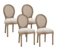 HOMCOM Ensemble de 4 chaises de Salle à Manger Médaillon Style Louis XVI | Chaise de Salon, Bois Massif Sculpté et Patiné, Aspect Lin Beige