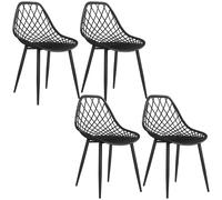 HOMCOM Ensemble de 4 Chaises de Salle à Manger Modernes avec Dossier Perforé en Plastique et Pieds en Métal, Noir