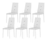 HOMCOM Ensemble de 6 Chaises de Salle à Manger Tapissées en PU avec Dossier Haut avec Boutons et Pieds en Acier Design Moderne Blanc