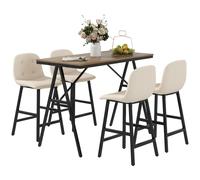 HOMCOM Ensemble de bar 5 pièces, table et 4 chaises, bouton capitonné, rembourrage épais, aspect lin, beige
