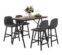 HOMCOM Ensemble de bar 5 pièces, Table et 4 chaises, Boutonnière, rembourrage épais, tissu en lin, Gris foncé
