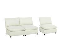HOMCOM Ensemble de Canapé Modulaire sans Accoudoirs Assise Large Crème | Canapé 2 Places, Canapé 1 Place Modernes, Tissu Effet Lin Respirant, pour Salon et Petit Espace
