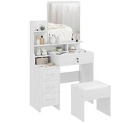 HomCom – Coiffeuse table de maquillage – tabouret rembourré, grand miroir, 4 tiroirs – blanc
