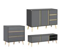 Ensemble de commode 3 tiroirs, buffet et meuble TV - HOMCOM - Panneau de particules - 120x40x80cm - Gris