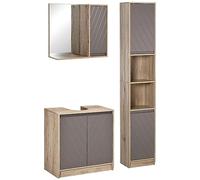 Ensemble de Meuble sous lavabo, armoire avec miroir et meuble colonne - HOMCOM - Bois - 30x24x170cm - Gris