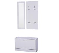 HOMCOM Ensemble de Meubles d’Entrée Vestiaire 3 en 1 Multifonction Meuble Chaussures Miroir et Panneau Porte-Manteau Blanc