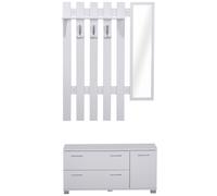 Homcom Ensemble de Meubles d’Entrée Vestiaire d’Entrée Panneau Porte-Manteau Miroir Meuble à Chaussures 3 Patères Triple Étagère Blanc aosom france