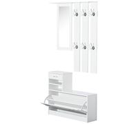Homcom Ensemble de meubles d'entrée design contemporain meuble chaussures miroir et panneau porte-manteau panneaux de particules blanc aosom