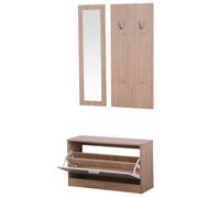 Homcom Ensemble de meubles d'entrée design contemporain : meuble chaussures, miroir et panneau porte-manteau patères double, triple coloris chêne clair blanc
