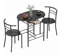 HOMCOM Ensemble de salle à manger 3 pièces avec 2 chaises, table de cuisine avec structure en métal, étagère de rangement, aspect marbre, pour petites pièces, salle à manger, noir