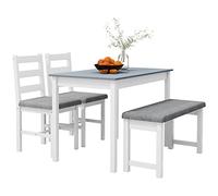 HOMCOM Groupe de sièges, Ensemble de table à manger 4 pièces, 1 Table, 1 Banc, 2 Chaises, Gris + Blanc
