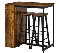 HOMCOM Ensemble de Salle à Manger avec Bar avec 3 Étagères et 2 Tabourets Hauts avec Repose-Pieds Style Industriel, Marron
