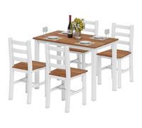 HOMCOM Ensemble de salle à manger, Table à manger, 4 chaises, Ensemble de salle à manger, Bois de pin, Marron+Blanc