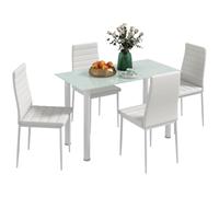HOMCOM Ensemble de Table à Manger avec 4 Chaises 5 Pièces Cuisine Blanc | Ensemble de Meubles 5 Pièces de Cuisine, Plateau en Verre Trempé, Pieds en Acier