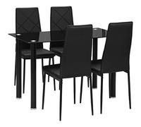 Ensemble table à manger - HOMCOM - meubles 5 pièces cuisine salle à manger plateau verre trempé - acier - noir