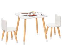 HOMCOM : Ensemble de table basse et de 2 chaises pour enfants en bois, en forme d'ours, de couleur blanche