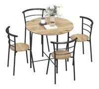 HOMCOM Ensemble de table et chaises de salle à manger, table de cuisine ronde avec 4 chaises, style industriel, cadre métallique, pour petits espaces, salon, naturel