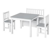 HOMCOM Ensemble de table et chaises enfant - set de 4 pièces - table, 2 chaises, banc coffre 2 en 1 - MDF pin blanc gris