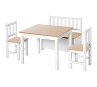 HOMCOM Ensemble de table et chaises enfant - set de 4 pièces - table, 2 chaises, banc coffre 2 en 1 - MDF pin bois naturel et blanc