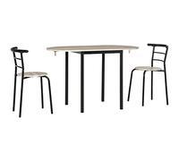 HOMCOM Ensemble de Table Ovale Extensible et 2 Chaises Noir et Naturel | Table avec Plateau Rabattable, Métal et MDF, Meubles de Salle à Manger