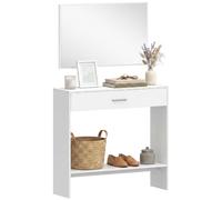 HOMCOM Ensemble d'entrée 2 pièces avec Miroir, tiroir, étagère, Blanc | Table console d'entrée étroite et miroir, conception anti-basculement, pour couloir, 91.5x27.9x85.5 cm