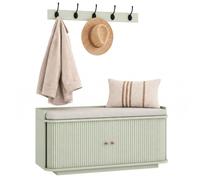 HOMCOM Ensemble d'entrée Porte-Manteau et Range-Chaussures, Vert Clair | 5 crochets, meuble de rangement d'entrée, coussin amovible, étagères réglables, porte coulissante