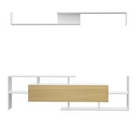 HOMCOM Ensemble meuble TV avec banc et étagère murale style contemporain 153,6L cm - blanc et bois naturel