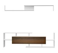 HOMCOM Ensemble meuble TV avec banc et étagère murale style contemporain 153,6L cm - blanc et marron