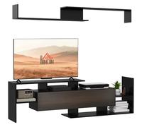 HomCom – Ensemble meuble TV – Banc et étagère murale style contemporain 153,6L cm – Noir
