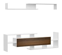 HOMCOM Ensemble Meuble TV avec Banc Étagère Murale 153,6L cm Blanc Marron