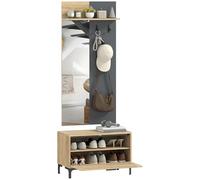 HOMCOM Ensemble portemanteau, portemanteau avec Miroir, patères, Banc pour Chaussures, étagère, portemanteau, Ensemble portemanteau, portemanteau pour Couloir avec tiroir Rabattable, pour Le Couloir,