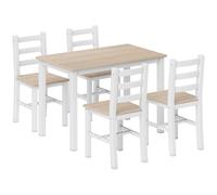 HOMCOM Ensemble repas 5 pièces pour 4 personnes, table de style campagne et chaises en bois massif, Naturel/Blanc