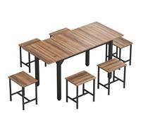 HOMCOM Ensemble repas 7 pièces pour 4-6 personnes, Table extensible 160 cm, Noyer Noir