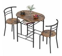 HOMCOM Ensemble salle à manger 3 pièces, table de cuisine avec chaises pour 2 personnes et étagère, salon brun rustique