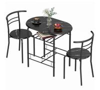 HOMCOM Ensemble salle à manger 3 pièces, table de cuisine et chaises pour 2 personnes avec étagère, salon, effet marbre noir