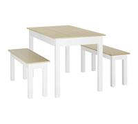 HOMCOM Ensemble table à manger 3 pièces avec 2 bancs encastrables pour 4-6 personnes style contemporain en bois chêne et blanc Aosom France