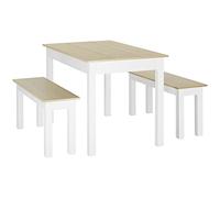 HOMCOM Ensemble table à manger 3 pièces avec 2 bancs encastrables pour 4-6 personnes style contemporain en bois chêne et blanc Aosom France