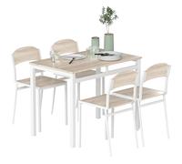 HOMCOM Ensemble table à manger 5 pièces avec 4 chaises cuisine salle à manger salon plateau MDF coloris bois de chêne châssis métal blanc