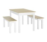 HOMCOM Ensemble table à manger 3 pièces avec 2 bancs encastrables pour 4-6 personnes style contemporain en bois chêne et blanc Aosom France