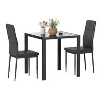 HOMCOM Ensemble Table à Manger et chaises pour 2 Personnes, Table de Cuisine avec chaises, Plateau rectangulaire en Verre, Structure en métal, pour Cuisine Salon Maison, Noir