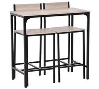 HOMCOM Ensemble Table de Bar 3 pièces Table à Manger avec 2 Tabourets de Bar pour Cuisine, Salle à Manger et Bistrot, MDF Nature+ Noir 89x45x87cm