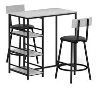 HOMCOM Ensemble table de bar avec 2 tabourets et étagères de rangement pour salle à manger, cuisine, gris et noir