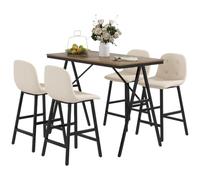 HOMCOM Ensemble table de bar avec 4 chaises avec dossier, beige | Ensemble table de bar avec tabourets, table à manger, table de cuisine, pour salle à manger, cuisine
