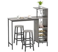 HOMCOM Ensemble Table de Bar avec Tabourets 2 Chaises Effet Bois Naturel | Table à Manger Debout, Chaises Rondes avec Repose-Pieds, Étagères de Rangement, Casiers à Vin, Porte-Verres