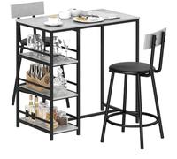 HomCom Ensemble table de bar, table à manger debout, 2 tabourets, 3 étagères, gris et noir
