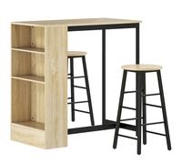 HOMCOM Ensemble table de bar avec tabourets, compartiments ouverts, étagère réglable et repose-pieds, chêne et noir